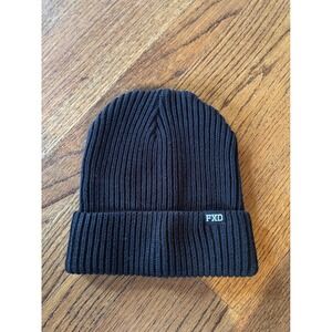 FXD BN-1 Ribbed Knit Beanie Black Recycled Polyester Workwear Hat OS
